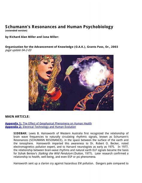 The Schumann S Resonances and Human Psycho Biology by 